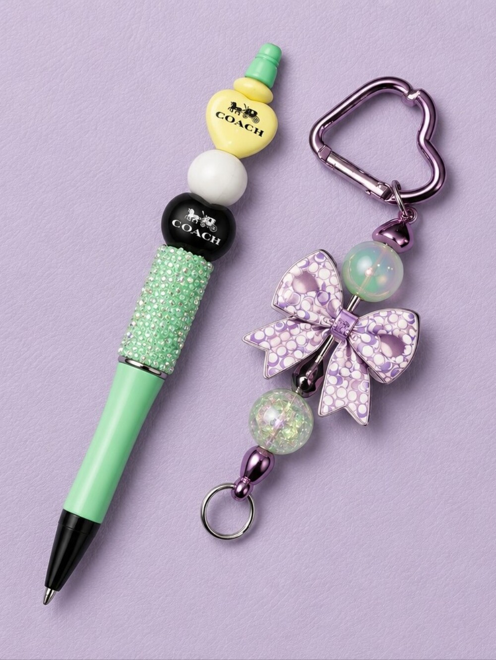 x2 Handcrafted Beaded Pen And Bag Charm Design